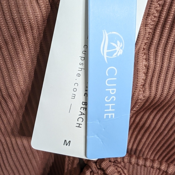 Womens One Piece Swimsuit Tan Cupshe Ribbed Padded - Picture 10 of 12